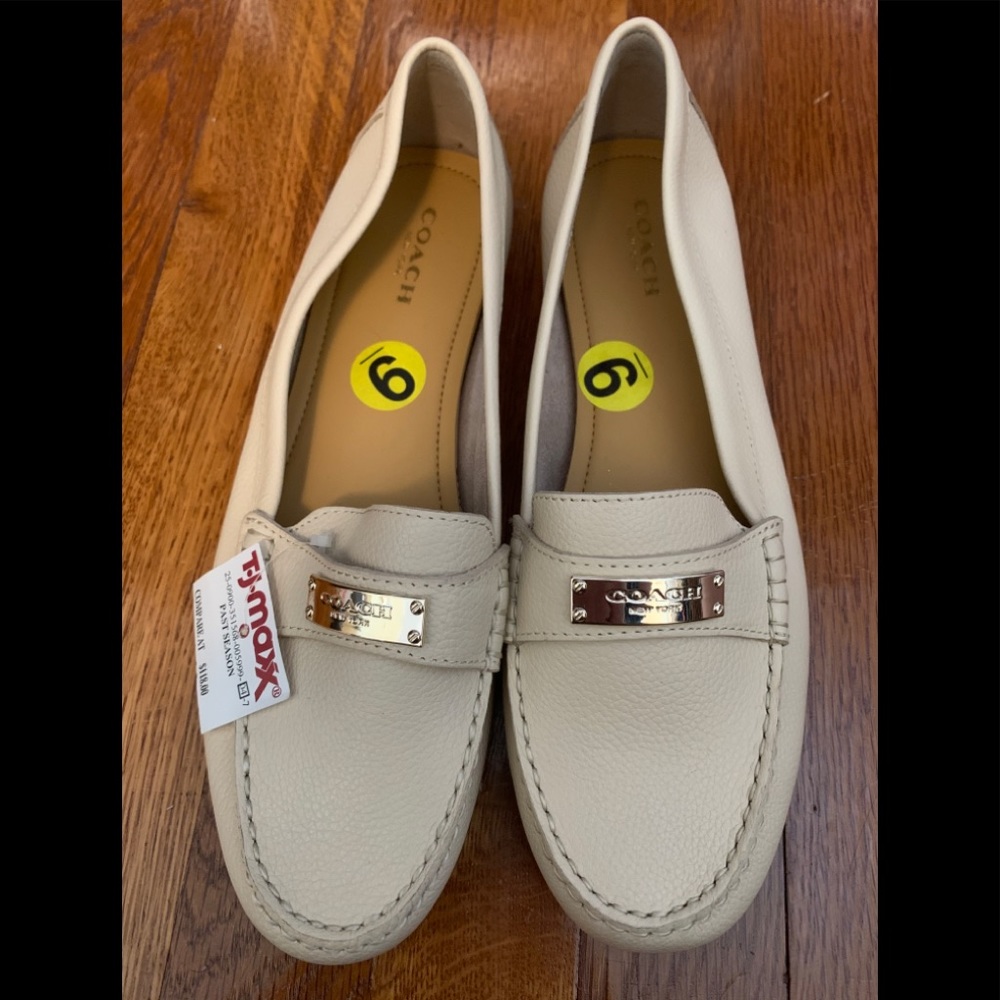 Beige Pebbled Leather COACH Loafers